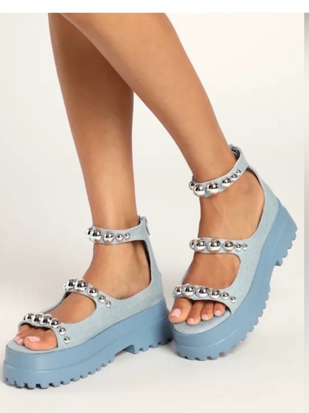 Pazzle Light Blue Platform Studded Mary Jane Sandals like new worn twice